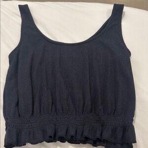 American Eagle Outfitters Blue Ruffled Smocked Crop Tank Top